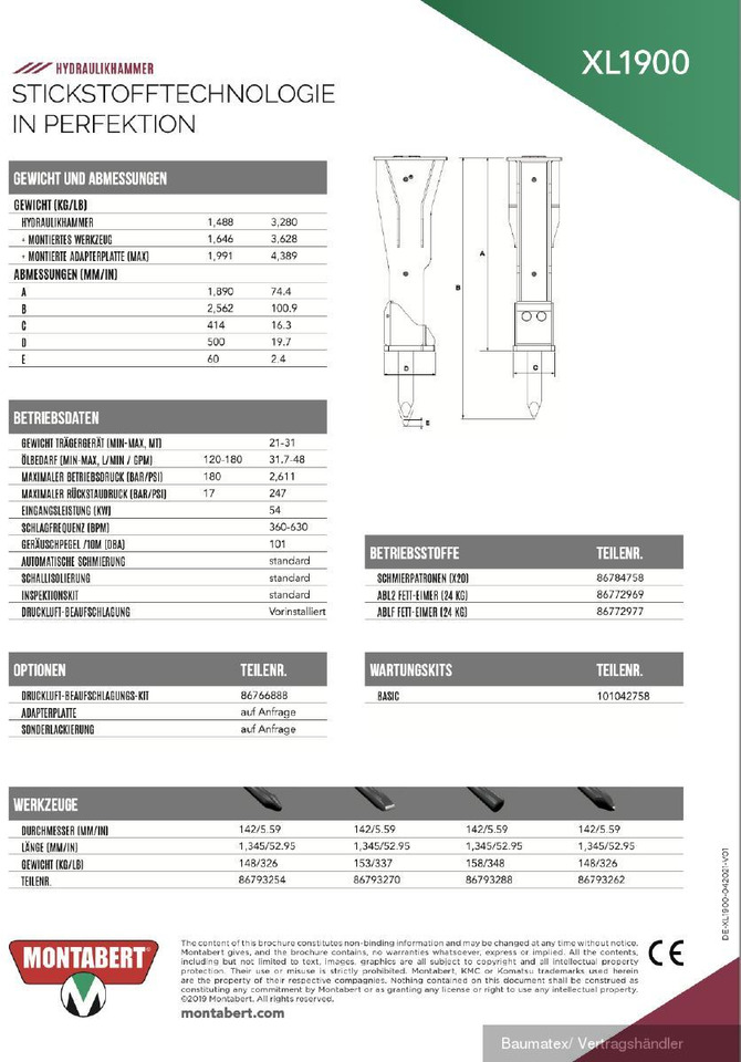 Nieuw Hydraulische hamer voor Bouwmachine Montabert XL2700, XL1900, XL1700, XL1300, XL1000: afbeelding 7