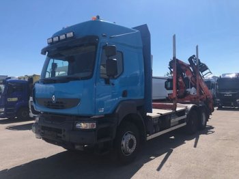 Uitrijwagen, Vrachtwagen voor het vervoer van hout Renault Kerax 6x4 Holztransporter mit Penz 10Z Kran, Retarder Blattgefedert: afbeelding 1