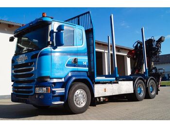Uitrijwagen, Vrachtwagen Scania R490 6x4 mit Kran Loglift 115Z Holztransporter: afbeelding 1