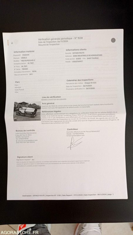Bouwmachine FINISSEUR VOGELE SUPER 1600 - 2011 / 10000 HEURES