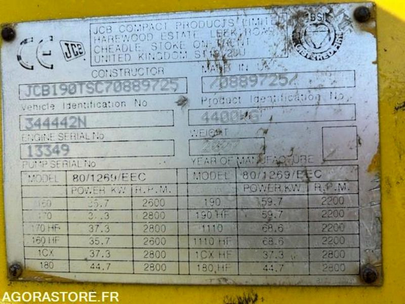 Lader SKID JCB T190 2007 1150 HRS AVEC GODETS, FOURCHE ET TOMBEREAU