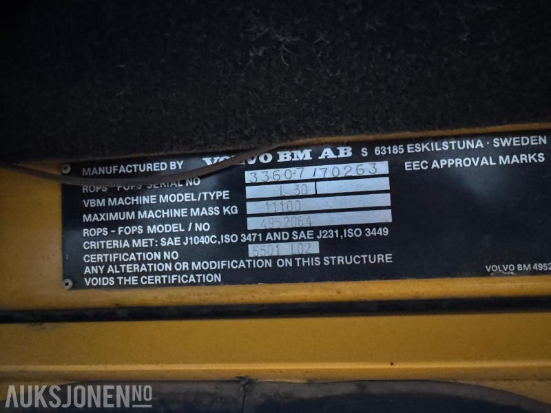 Wiellader 1988 VOLVO BM L30 HJULLASTER, SENTRALSMØRING, VEKTSYSTEM