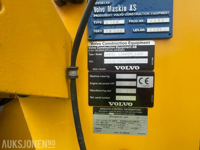 Wiellader 2011 VOLVO L60F HJULLASTER - SPAKSTYRING - NYE DEKK - BBS - 3-4 FUNKSJON - PALLEGAFLER - SKUFFE - KAMERA - MYE PÅKOSTET!