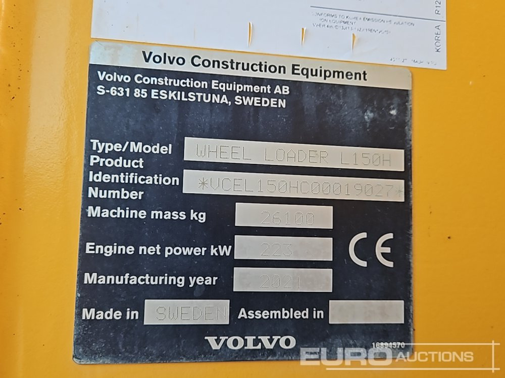 Wiellader 2021 Volvo L150H