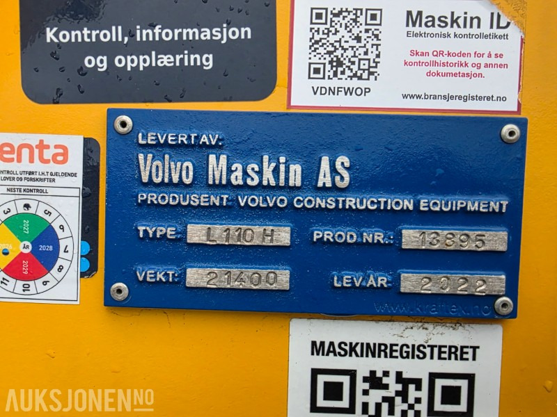 Wiellader 2022 Volvo L110H hjullaster kun 852 timer