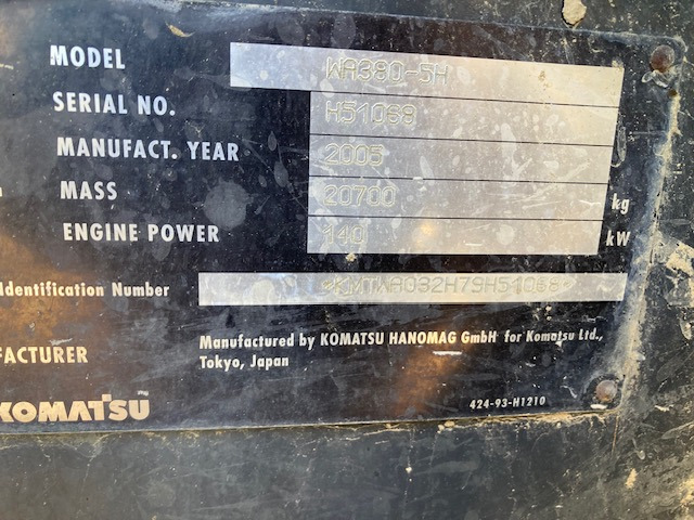 Wiellader CHARGEUSE SUR PNEUS KOMATSU WA 380-5H