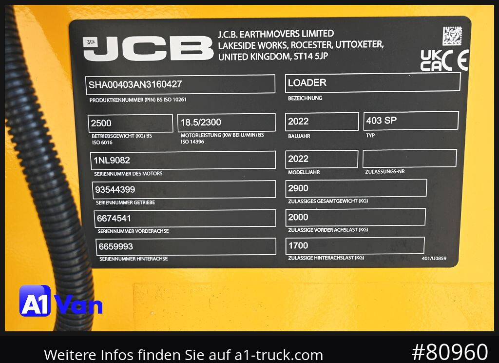 Wiellader JCB JCB 403 SP Radlader, Palletengabel, Kabine, Zusatzhydraulik