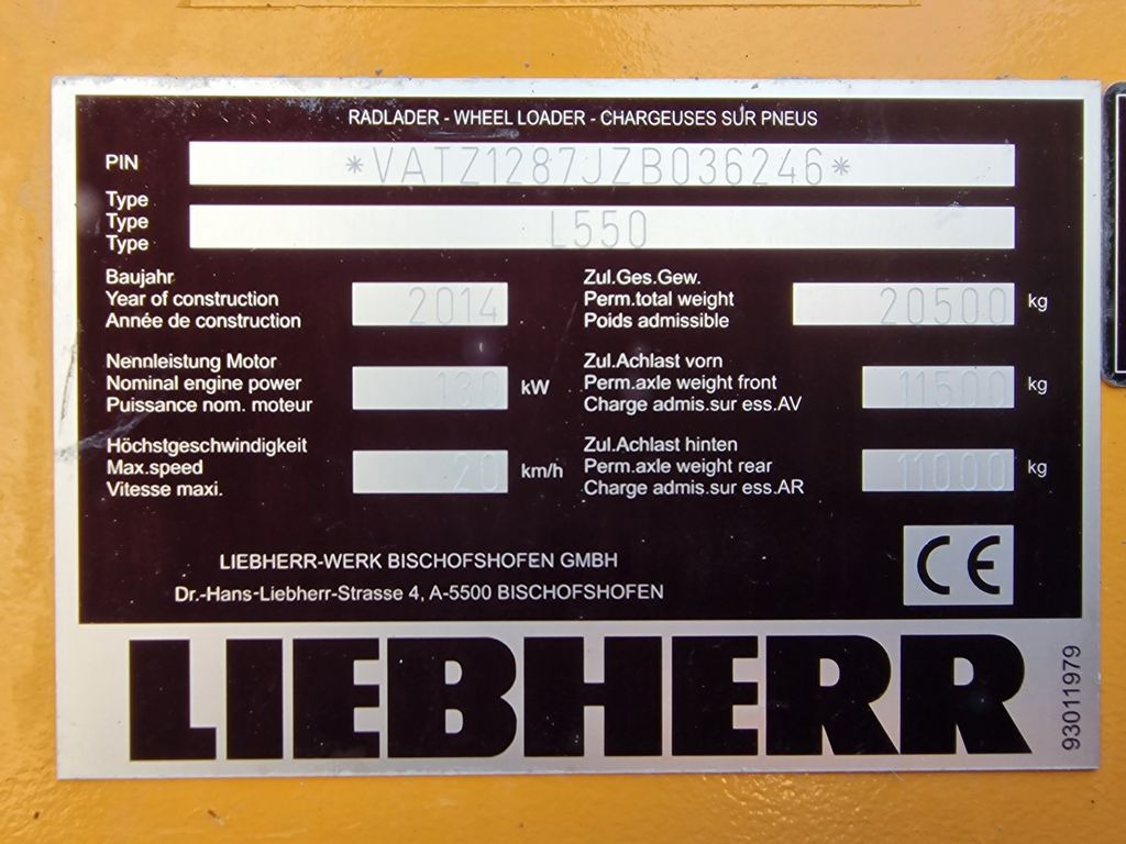 Wiellader Liebherr L 550 / 2014 / 9.783 h