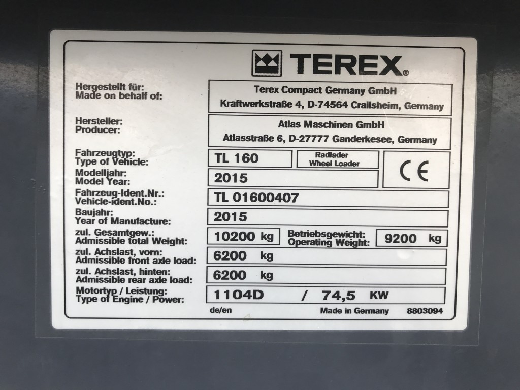 Wiellader TEREX RADLADER TL 160 Schaufel + Gabel