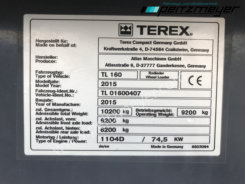 Wiellader TEREX Radlader TL 160 Schaufel + Gabel