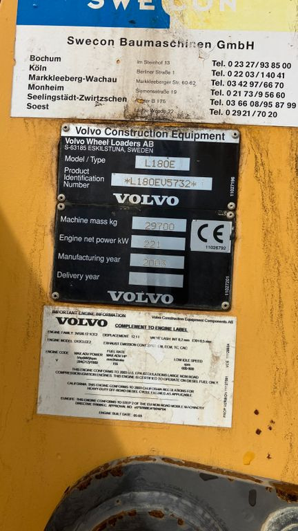 Wiellader Volvo L180E AC Zentralschmier 5m³ Reifen 50% BSS