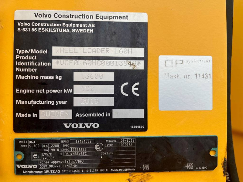 Wiellader Volvo L60H Lång bom, Hjullastare