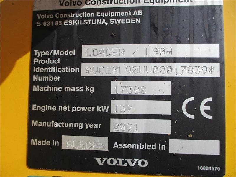 Wiellader Volvo L 90 H Årg 9.2021, CDC, BSS, DK-Maskine med fuld V