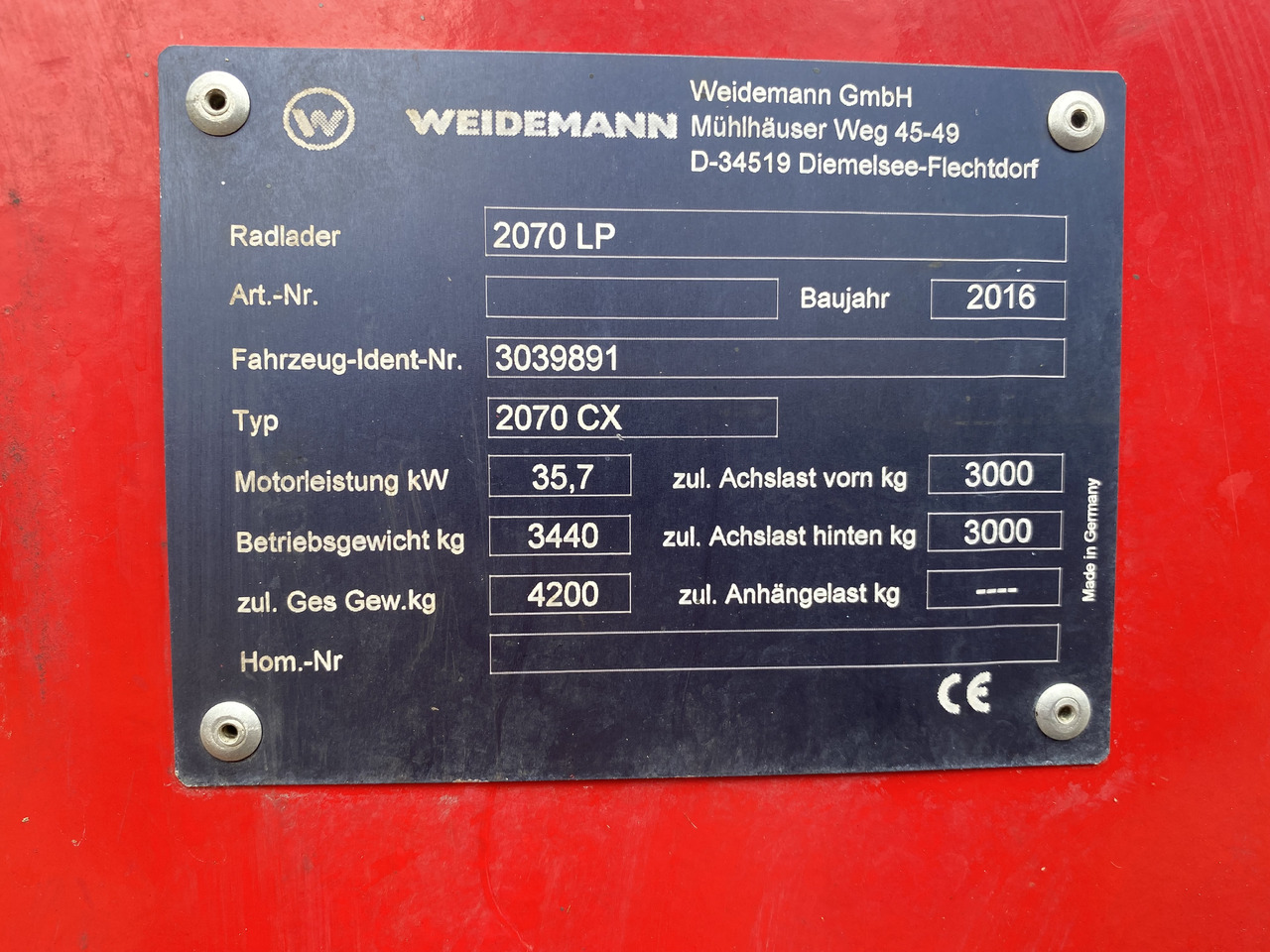 Wiellader Weidemann 2070 cx LP
