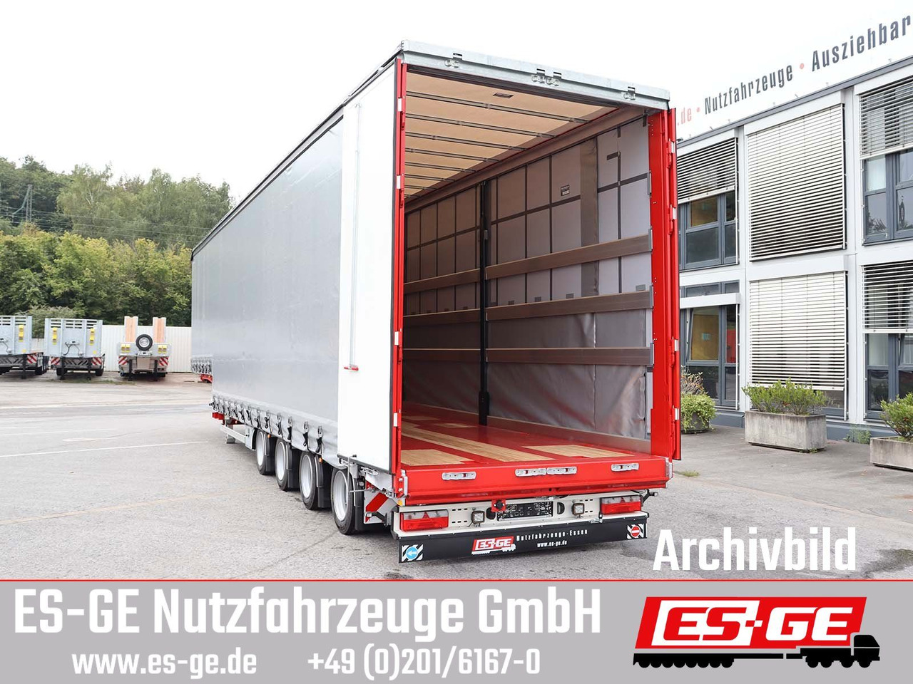 Dieplader oplegger ES-GE 4-Achs-Satteltieflader mit Curtainsider-Aufbau