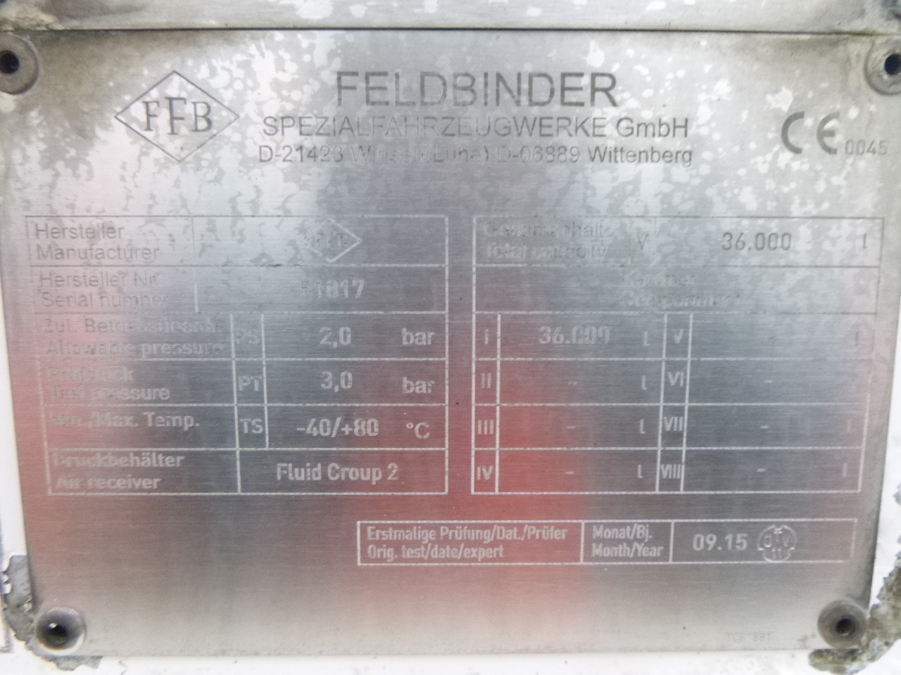 Tankoplegger voor het vervoer van meel Feldbinder Powder tank alu 36 m3 / 1 comp: afbeelding 17