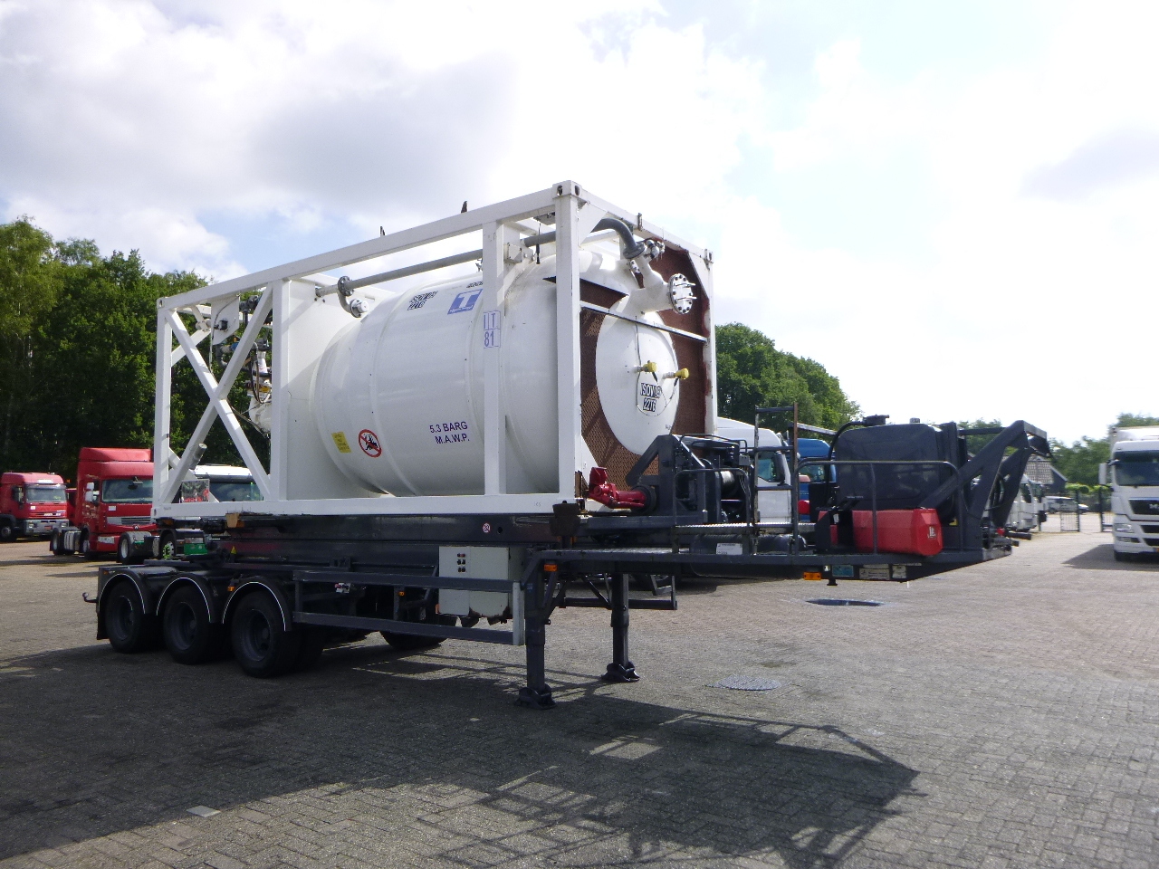 Bulkoplegger voor het vervoer van meel HTS 3-axle container trailer (sliding, tipping) + 20 ft ISO silo tank container 15 m3 / 1 comp: afbeelding 2