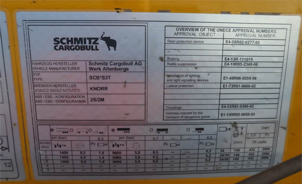 Schuifzeiloplegger Schmitz CARGOBULL SCB53T CoC Documents, TuV Loading Certif: afbeelding 7
