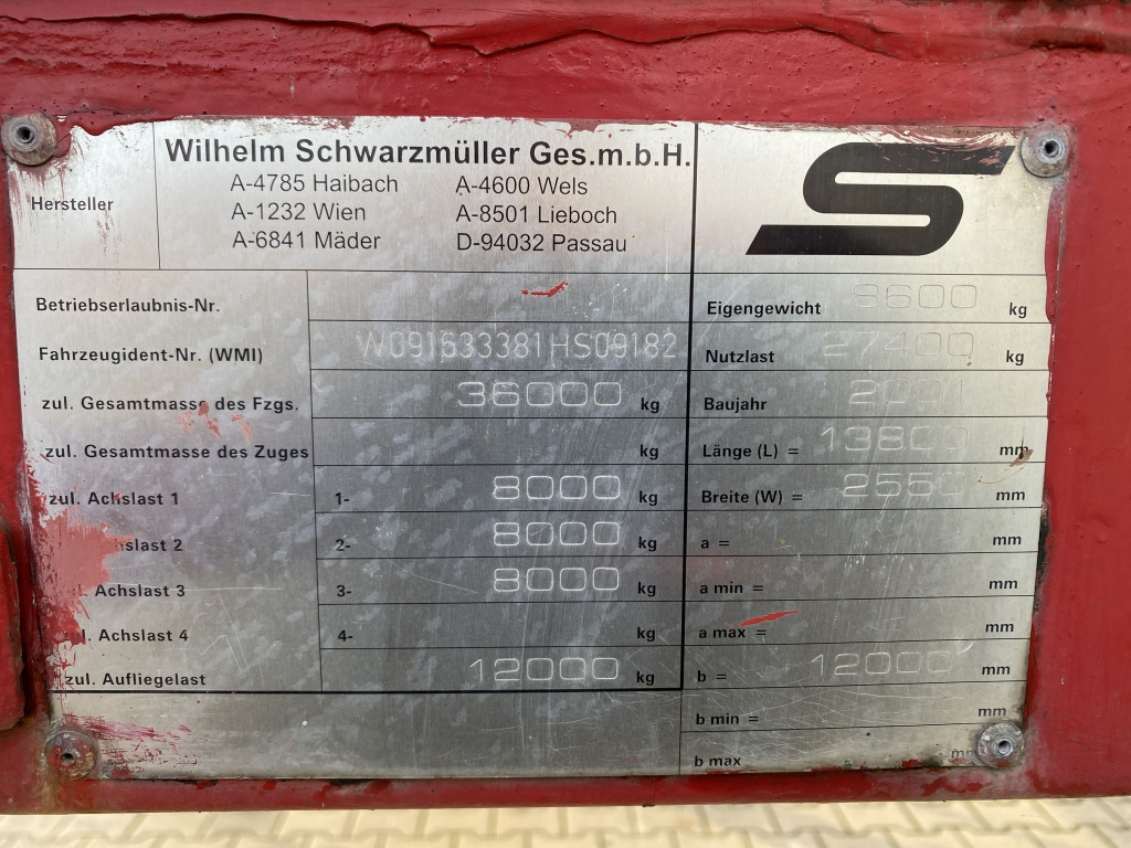 Vlakke/ Open oplegger Schwarzmüller Kennis 16.000 Rollkran