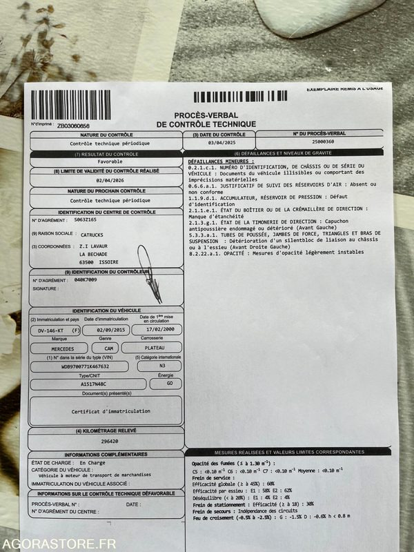 Vrachtwagen CAMION PLATEAU MERCEDES 15T - 2000