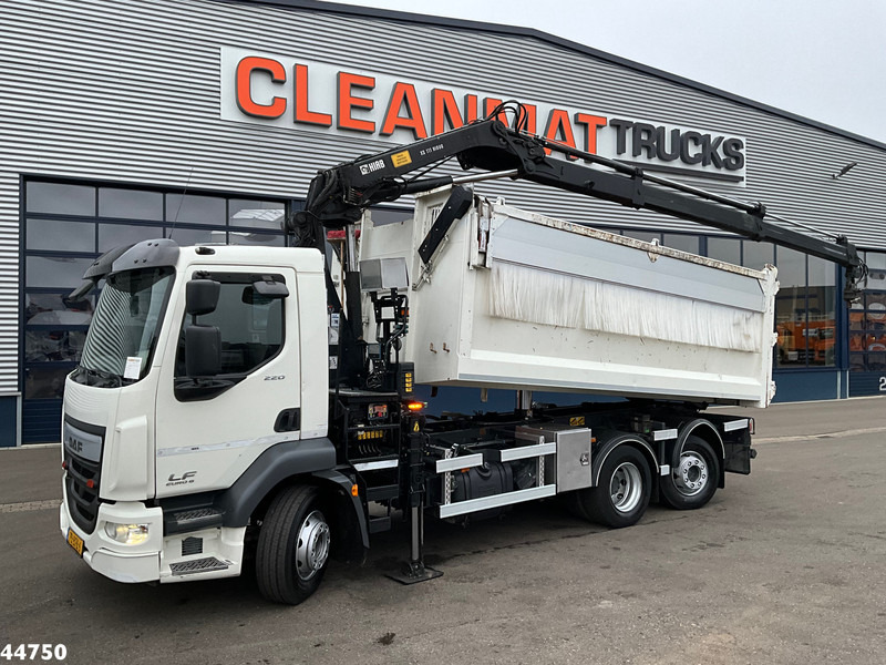 Kipper vrachtwagen DAF FAN LF 220 Euro 6 Hiab 11 Tonmeter laadkraan Just 166.649 Km!