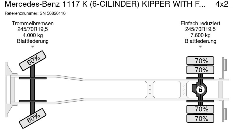 Kipper vrachtwagen Mercedes-Benz 1117 K (6-CILINDER) KIPPER WITH FERRARI CRANE (FULL STEEL SUSPENSION / MANUAL GEARBOX / P.T.O.)