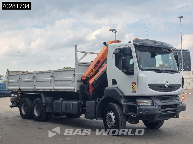 Kipper vrachtwagen Renault Kerax 370 6X4 Palfinger PK16502 Kran Crane Big-Axle Steel suspension Euro 4
