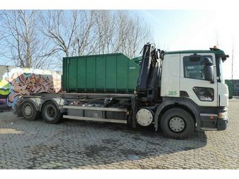 Haakarmsysteem vrachtwagen Scania P320 6x2/4 Abroller mit Hiab 144E 4 Pro: afbeelding 1