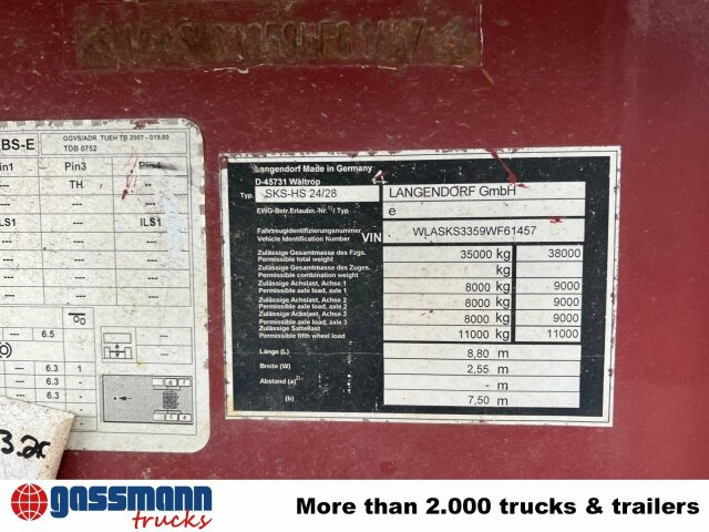 Langendorf SKS-HS 24/28, Stahlmulde ca. 24m³, Liftachse - Kipper oplegger: afbeelding 2 Langendorf SKS-HS 24/28, Stahlmulde ca. 24m³, Liftachse - Kipper oplegger: afbeelding 2