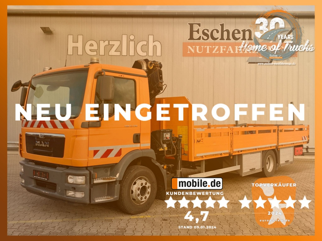 MAN TGM 15.290 4x2 BL / HIAB Faltkran - Vrachtwagen met open laadbak, Kraanwagen: afbeelding 1 MAN TGM 15.290 4x2 BL / HIAB Faltkran - Vrachtwagen met open laadbak, Kraanwagen: afbeelding 1