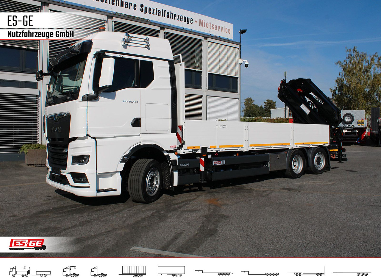 MAN TGX 26.480 6x2-4 LL, MKG-Ladekran HLK531 a5 - Vrachtwagen met open laadbak, Kraanwagen: afbeelding 1 MAN TGX 26.480 6x2-4 LL, MKG-Ladekran HLK531 a5 - Vrachtwagen met open laadbak, Kraanwagen: afbeelding 1