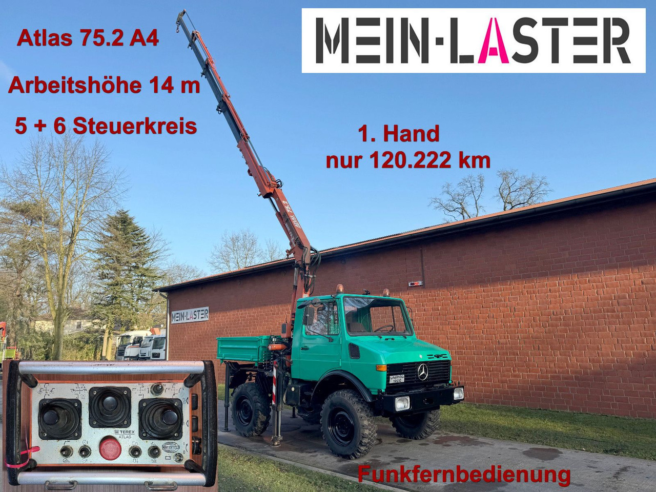 Unimog U 1200 Atlas 75.2 Kran 14 m Funk FB *1. Hand - Kraanwagen, Kipper vrachtwagen: afbeelding 1 Unimog U 1200 Atlas 75.2 Kran 14 m Funk FB *1. Hand - Kraanwagen, Kipper vrachtwagen: afbeelding 1