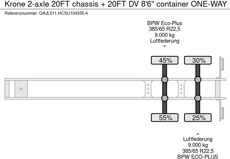 Containertransporter/ Wissellaadbak oplegger Krone 2-axle 20FT chassis + 20FT DV 8'6" container ONE-WAY: afbeelding 12