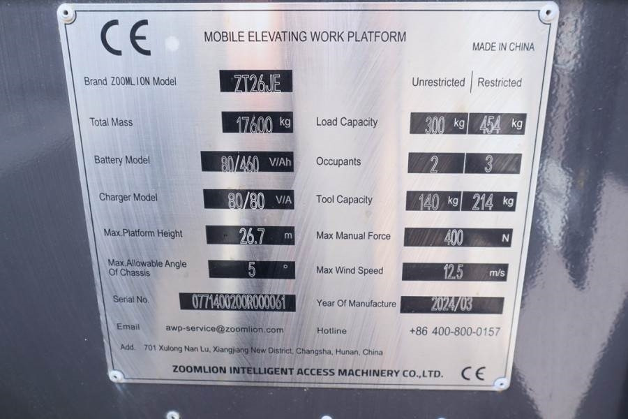 Leasing Zoomlion ZT26JE Fully Electric Lithium-Powered, 4x4 Rough T  Zoomlion ZT26JE Fully Electric Lithium-Powered, 4x4 Rough T: afbeelding 6