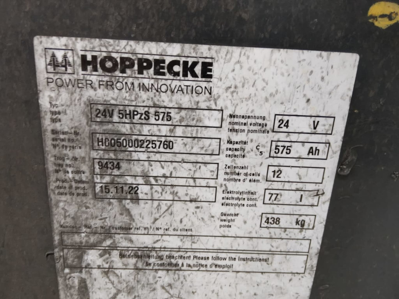 HOPPECKE Battery 24V 575Ah - Batterij voor Intern transport: afbeelding 2 HOPPECKE Battery 24V 575Ah - Batterij voor Intern transport: afbeelding 2