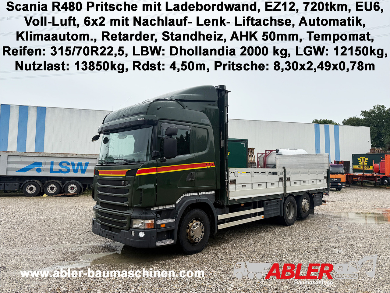 Scania R480 Pritsche mit Ladebordwand AHK - Vrachtwagen met open laadbak, Kraanwagen: afbeelding 1 Scania R480 Pritsche mit Ladebordwand AHK - Vrachtwagen met open laadbak, Kraanwagen: afbeelding 1