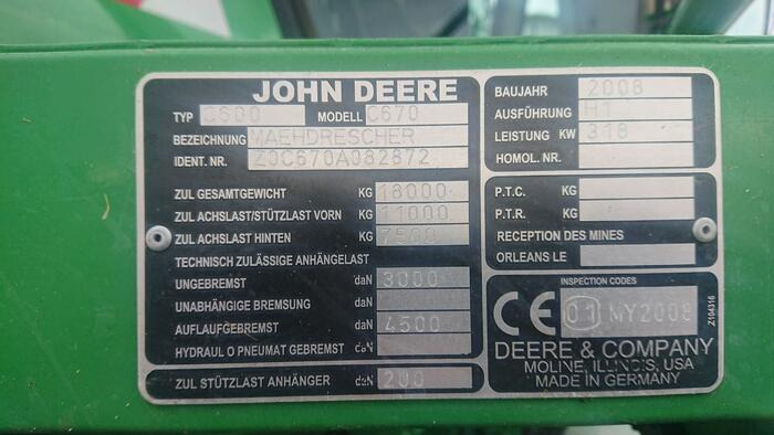 John Deere C 670 - Maaidorser: afbeelding 2 John Deere C 670 - Maaidorser: afbeelding 2
