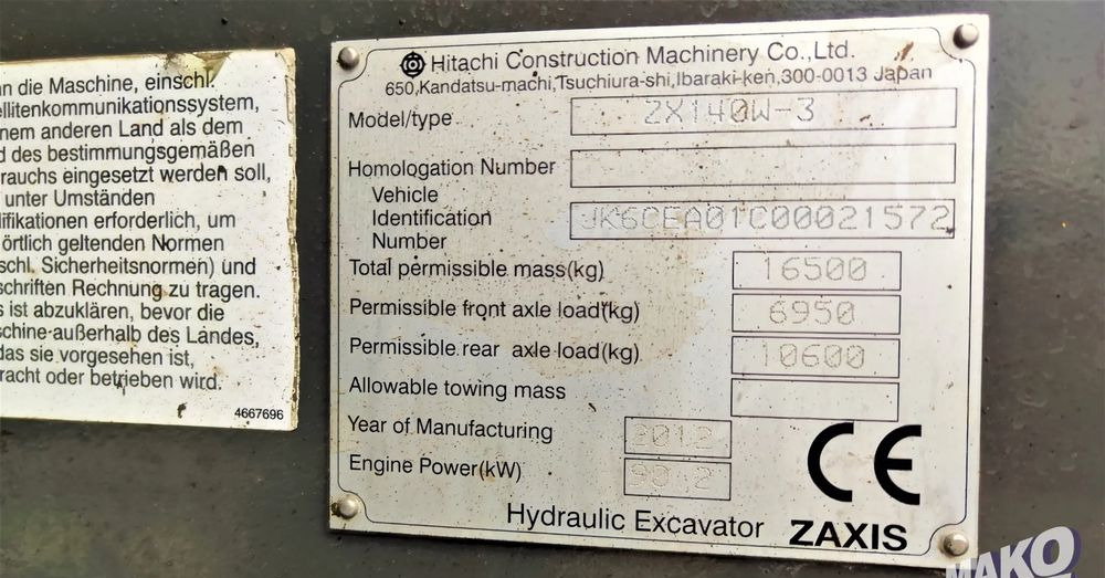 Mobiele graafmachine Hitachi ZX140W-3: afbeelding 11