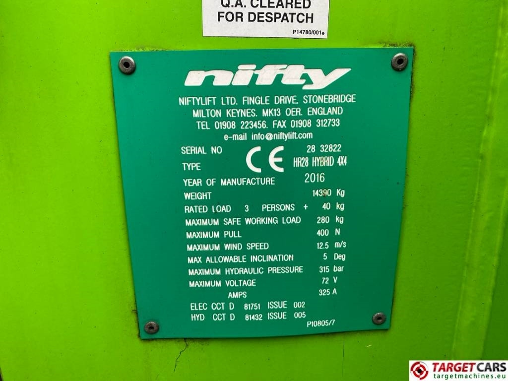 Knikarmhoogwerker Niftylift HR28 HyBrid Articulated 4x4 Boom Work Lift 2800cm: afbeelding 10