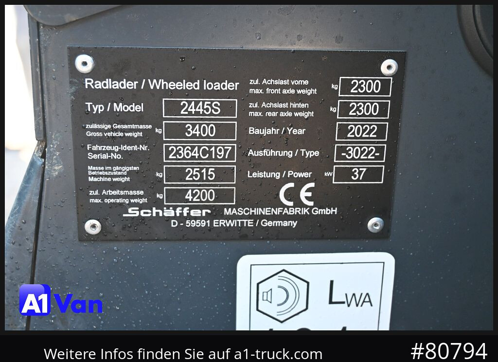 SCHAEFFER Schäffer 2445S Hoflader, Gabel, 127 Bstd. - Wiellader: afbeelding 4 SCHAEFFER Schäffer 2445S Hoflader, Gabel, 127 Bstd. - Wiellader: afbeelding 4