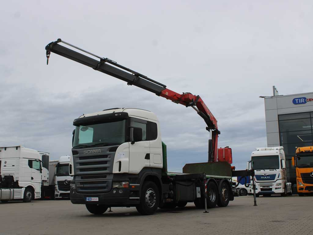Scania R 500, 6X2, EURO 4, OPTICRUISE, HYDRAULIC ARM FASSI F220A.23 - Vrachtwagen met open laadbak, Kraanwagen: afbeelding 1 Scania R 500, 6X2, EURO 4, OPTICRUISE, HYDRAULIC ARM FASSI F220A.23 - Vrachtwagen met open laadbak, Kraanwagen: afbeelding 1