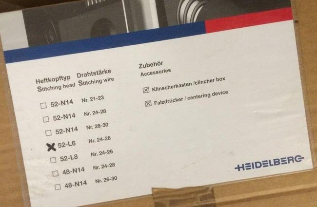 Heidelberg 52-L6 ring eyelet stitching heads - Drukmachine: afbeelding 2 Heidelberg 52-L6 ring eyelet stitching heads - Drukmachine: afbeelding 2