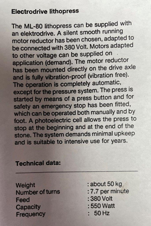 Rarity motor driven lithography press Peter van Ginkel model L-90 motor - Drukmachine: afbeelding 5 Rarity motor driven lithography press Peter van Ginkel model L-90 motor - Drukmachine: afbeelding 5