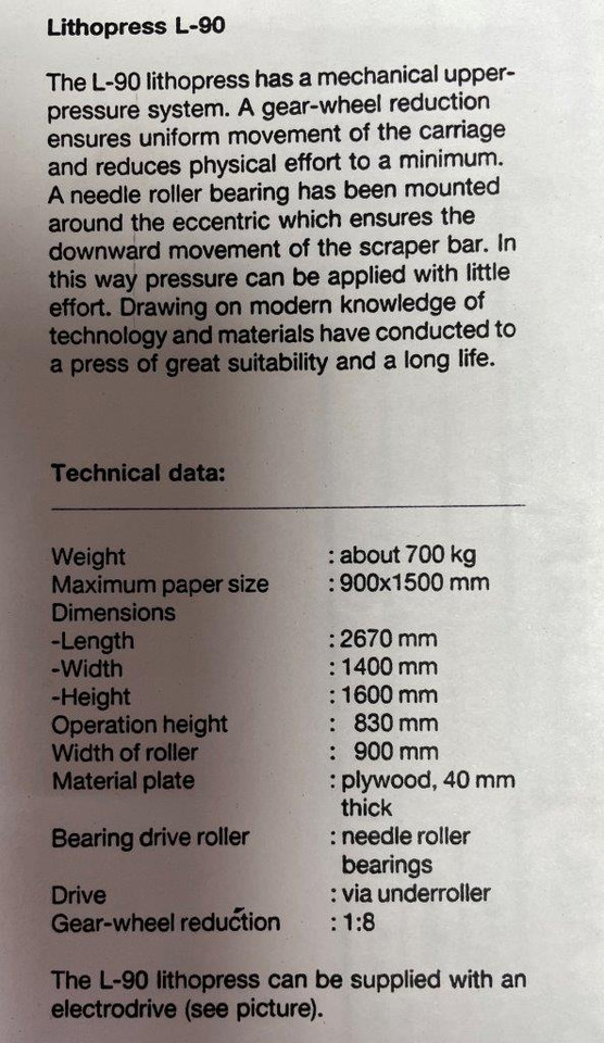 Rarity motor driven lithography press Peter van Ginkel model L-90 motor - Drukmachine: afbeelding 4 Rarity motor driven lithography press Peter van Ginkel model L-90 motor - Drukmachine: afbeelding 4