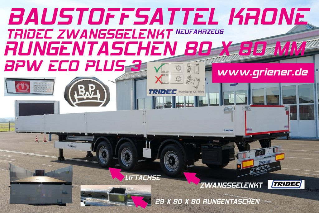 Krone SDP 27/BAUSTOFF/TRIDEC/BPW/RUNGENTASCHEN LIFT Krone SDP 27/BAUSTOFF/TRIDEC/BPW/RUNGENTASCHEN LIFT - Vlakke/ Open oplegger: afbeelding 1 Krone SDP 27/BAUSTOFF/TRIDEC/BPW/RUNGENTASCHEN LIFT Krone SDP 27/BAUSTOFF/TRIDEC/BPW/RUNGENTASCHEN LIFT - Vlakke/ Open oplegger: afbeelding 1