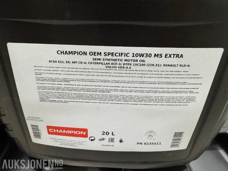1000 liter Olje - Champion OEM Specific 10W30 MS Extra - Aanbouwdeel voor Bouwmachine: afbeelding 4 1000 liter Olje - Champion OEM Specific 10W30 MS Extra - Aanbouwdeel voor Bouwmachine: afbeelding 4