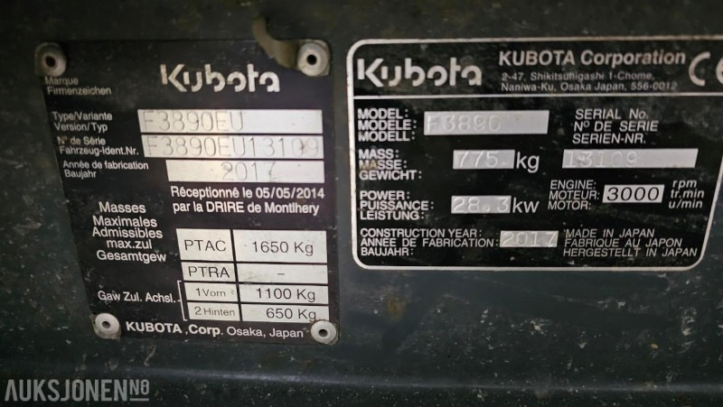 Gemeentelijke machine/ Speciaal 2017 Kubota F3890 redskapsbærer med hytte og klippeaggregat: afbeelding 17