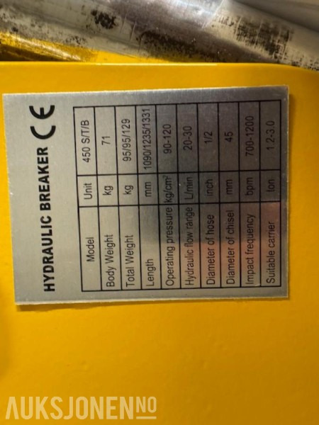 NY HENIMA 450 PIGGHAMMER TIL 1,2-3 TONNS GRAVEMASKIN S30 M/GARANTI - Hydraulische hamer: afbeelding 5 NY HENIMA 450 PIGGHAMMER TIL 1,2-3 TONNS GRAVEMASKIN S30 M/GARANTI - Hydraulische hamer: afbeelding 5