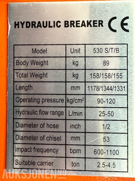NY KM 530 PIGGHAMMER s40-FESTE CE merket FABRIKKGARANTI - Hydraulische hamer: afbeelding 4 NY KM 530 PIGGHAMMER s40-FESTE CE merket FABRIKKGARANTI - Hydraulische hamer: afbeelding 4