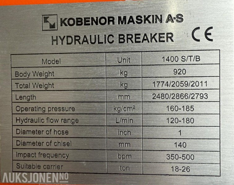 Ny KM 1400 Pigghammer med s70 HK feste - Hydraulische hamer: afbeelding 5 Ny KM 1400 Pigghammer med s70 HK feste - Hydraulische hamer: afbeelding 5
